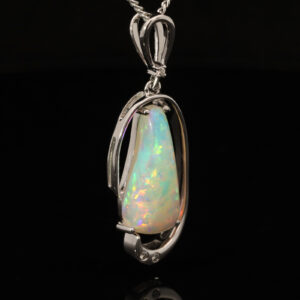 White Gold Blue Green Yellow Orange Red Crystal Opal and Diamond Pendant