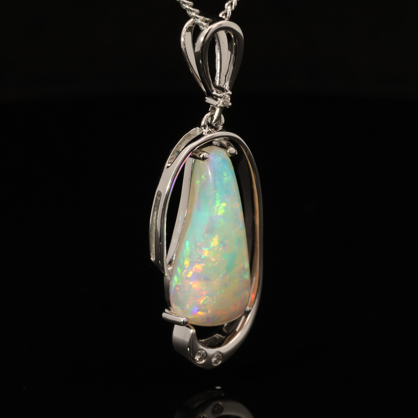 White Gold Blue Green Yellow Orange Red Crystal Opal and Diamond Pendant