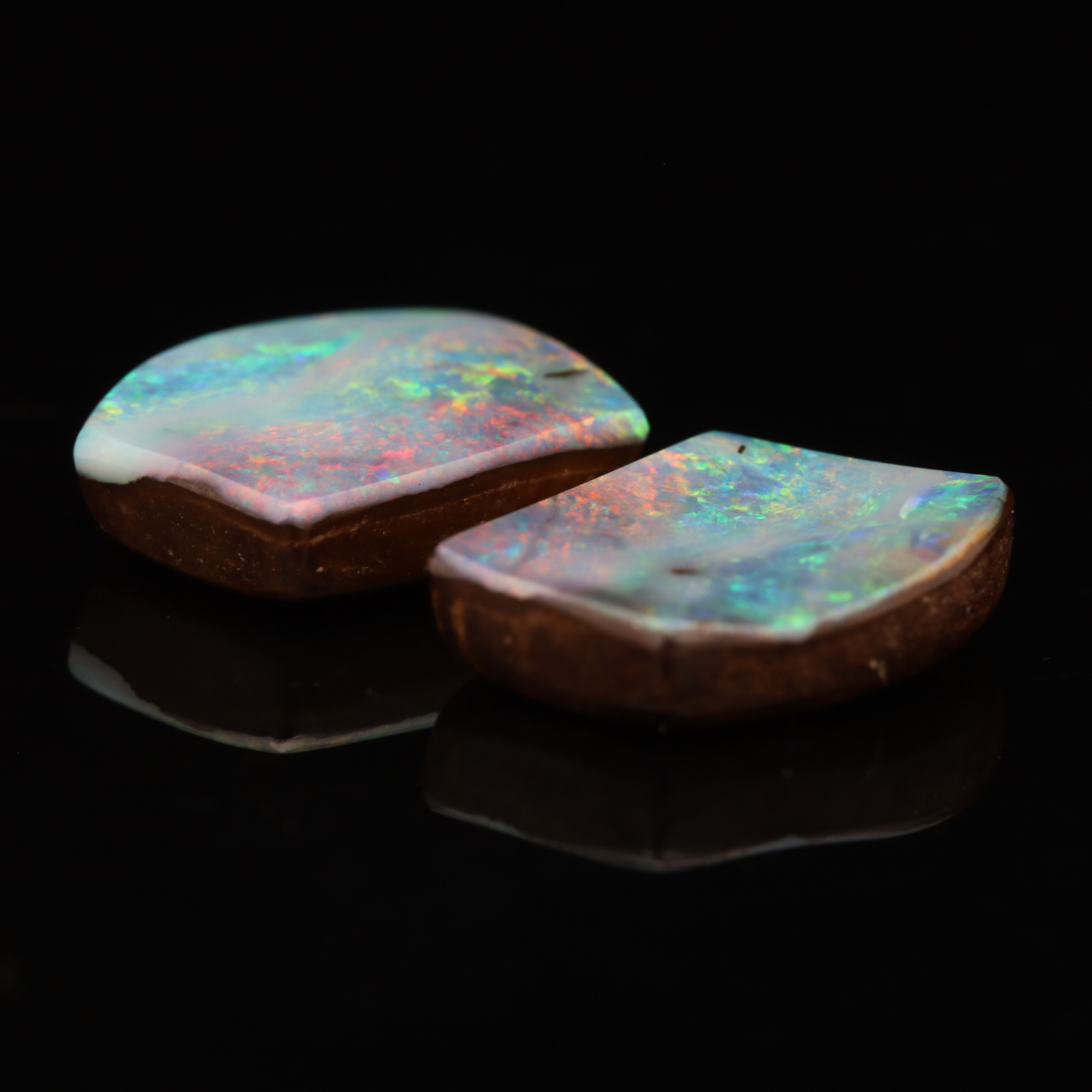 Unset Blue Green Yellow Orange Pink Boulder Opal Split Pair