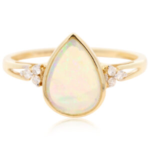 Yellow Gold Blue Green Crystal Opal and Diamond Ring