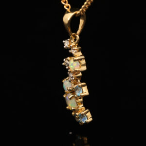Yellow Gold Blue Green Yellow Orange Pink Crystal Opal Blue Topaz and Diamond Pendant