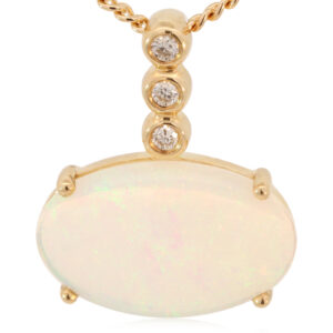 Yellow Gold Blue Green Yellow Orange Crystal Opal and Diamond Pendant