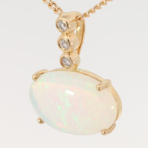 Yellow Gold Blue Green Yellow Orange Crystal Opal and Diamond Pendant