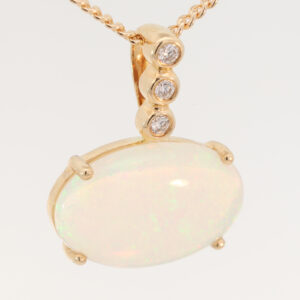 Yellow Gold Blue Green Yellow Orange Crystal Opal and Diamond Pendant