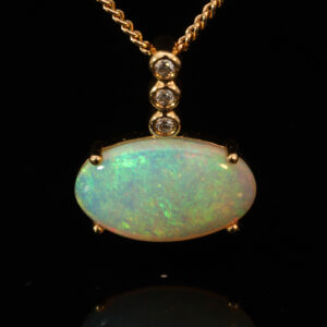 Yellow Gold Blue Green Yellow Orange Crystal Opal and Diamond Pendant