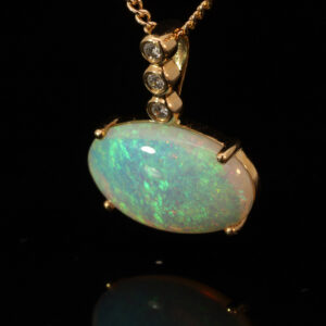 Yellow Gold Blue Green Yellow Orange Crystal Opal and Diamond Pendant