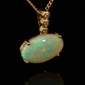 Yellow Gold Blue Green Yellow Orange Crystal Opal and Diamond Pendant