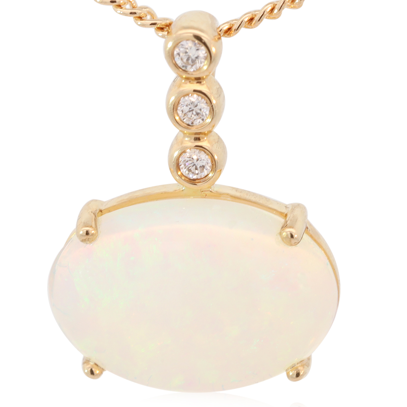 Yellow Gold Blue Green Yellow Orange Crystal Opal and Diamond Pendant