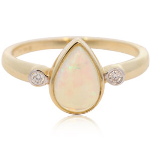 Yellow Gold Blue Green Crystal Opal and Diamond Ring