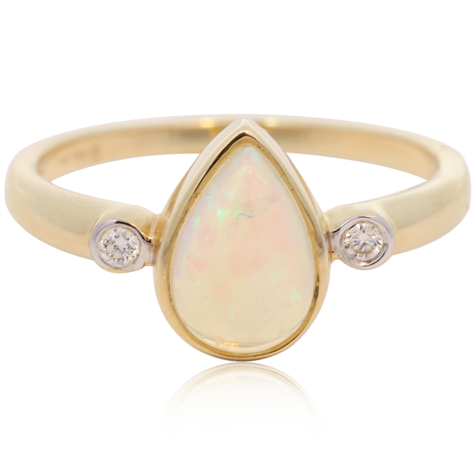 Yellow Gold Blue Green Crystal Opal and Diamond Ring