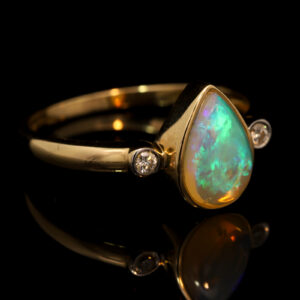 Yellow Gold Blue Green Crystal Opal and Diamond Ring
