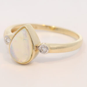 Yellow Gold Blue Green Crystal Opal and Diamond Ring