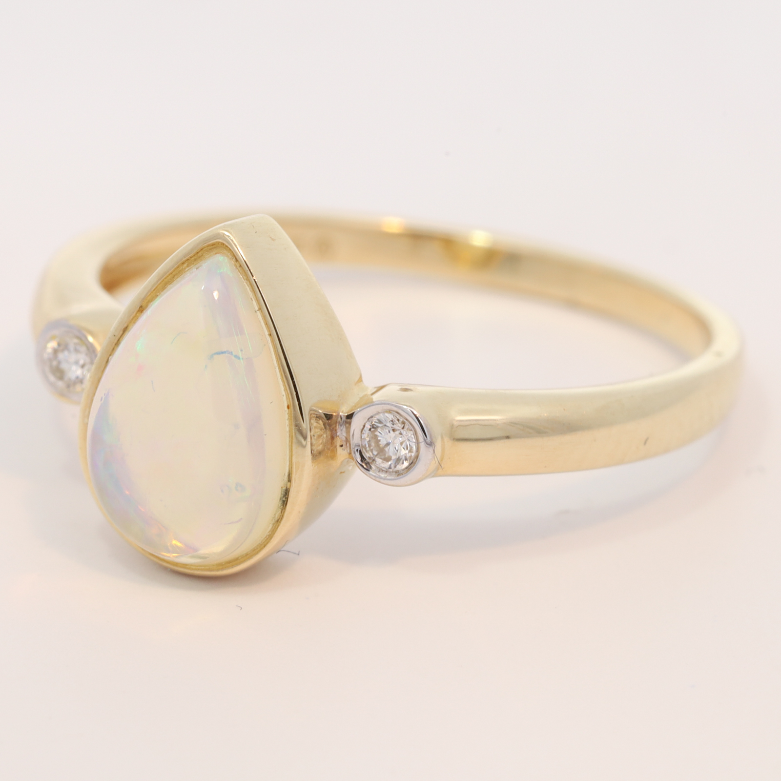 Yellow Gold Blue Green Crystal Opal and Diamond Ring