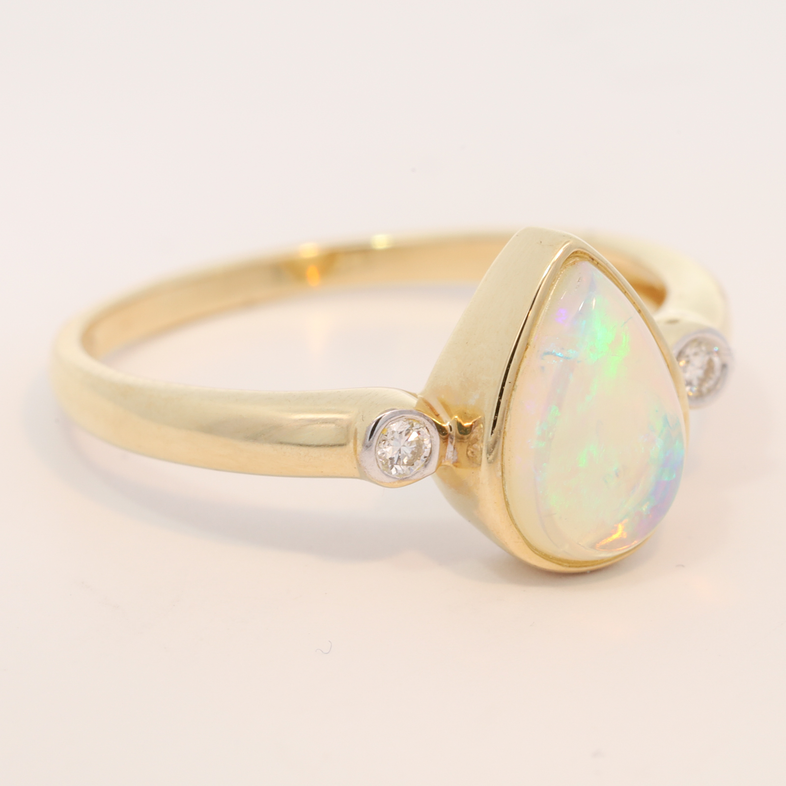 Yellow Gold Blue Green Crystal Opal and Diamond Ring