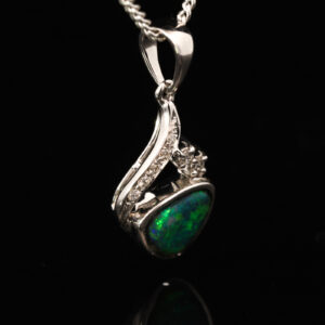 White Gold Blue Green Yellow Black Opal and Diamond Pendant