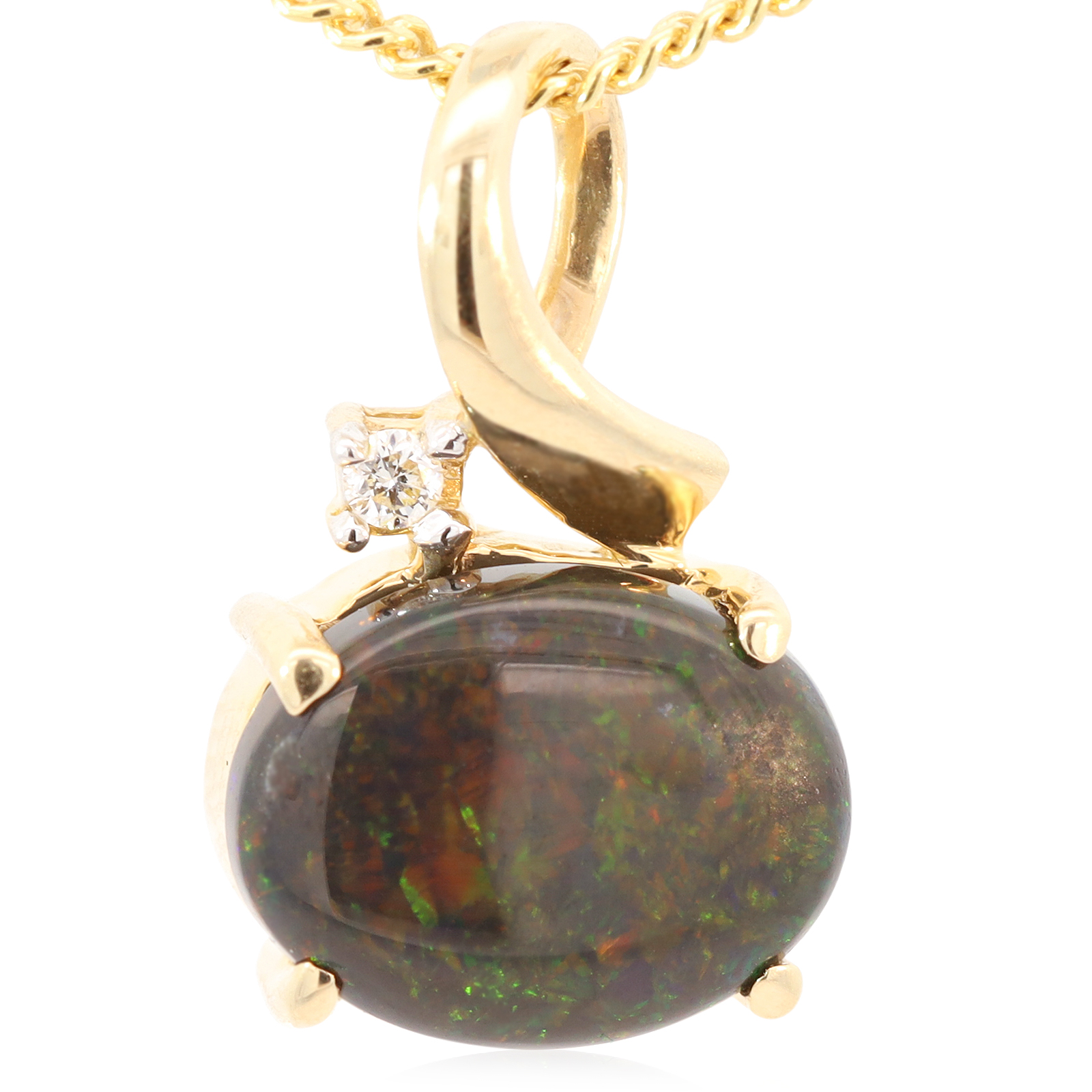 Yellow Gold Green Orange Red Black Opa and Diamond Pendant