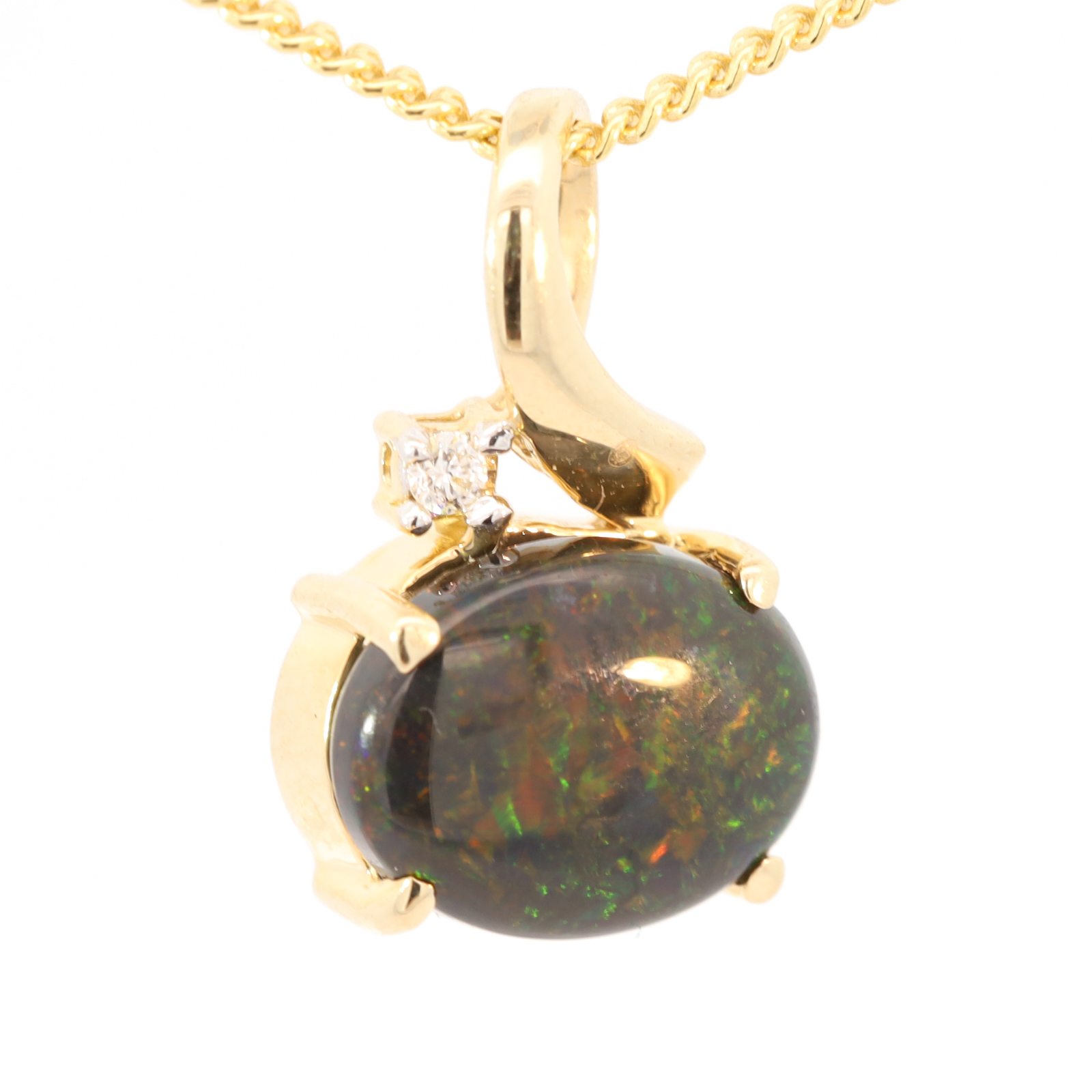 Yellow Gold Green Orange Red Black Opa and Diamond Pendant