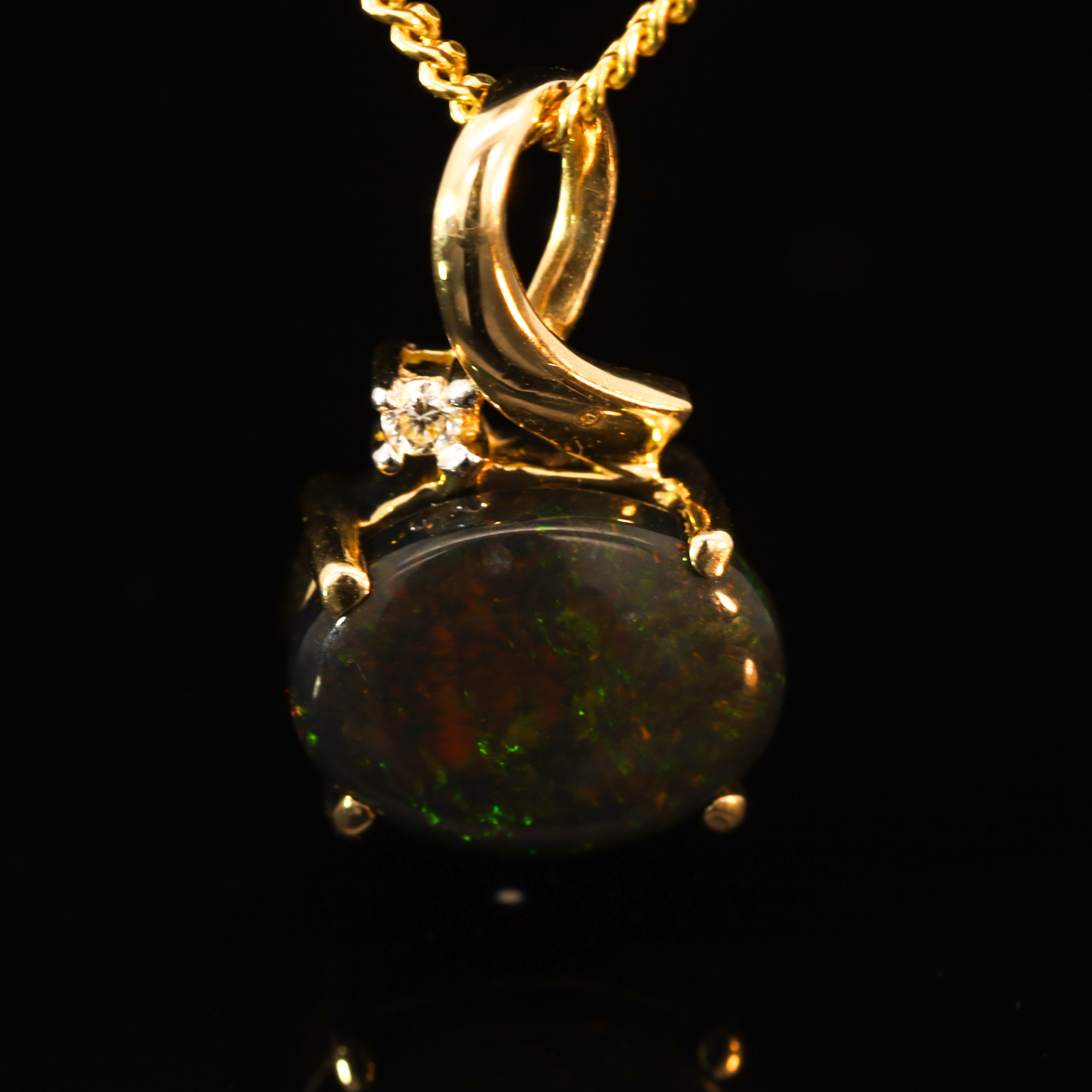 Yellow Gold Green Orange Red Black Opa and Diamond Pendant