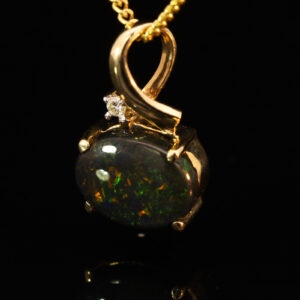 Yellow Gold Green Orange Red Black Opa and Diamond Pendant