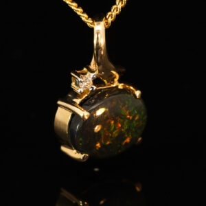 Yellow Gold Green Orange Red Black Opa and Diamond Pendant