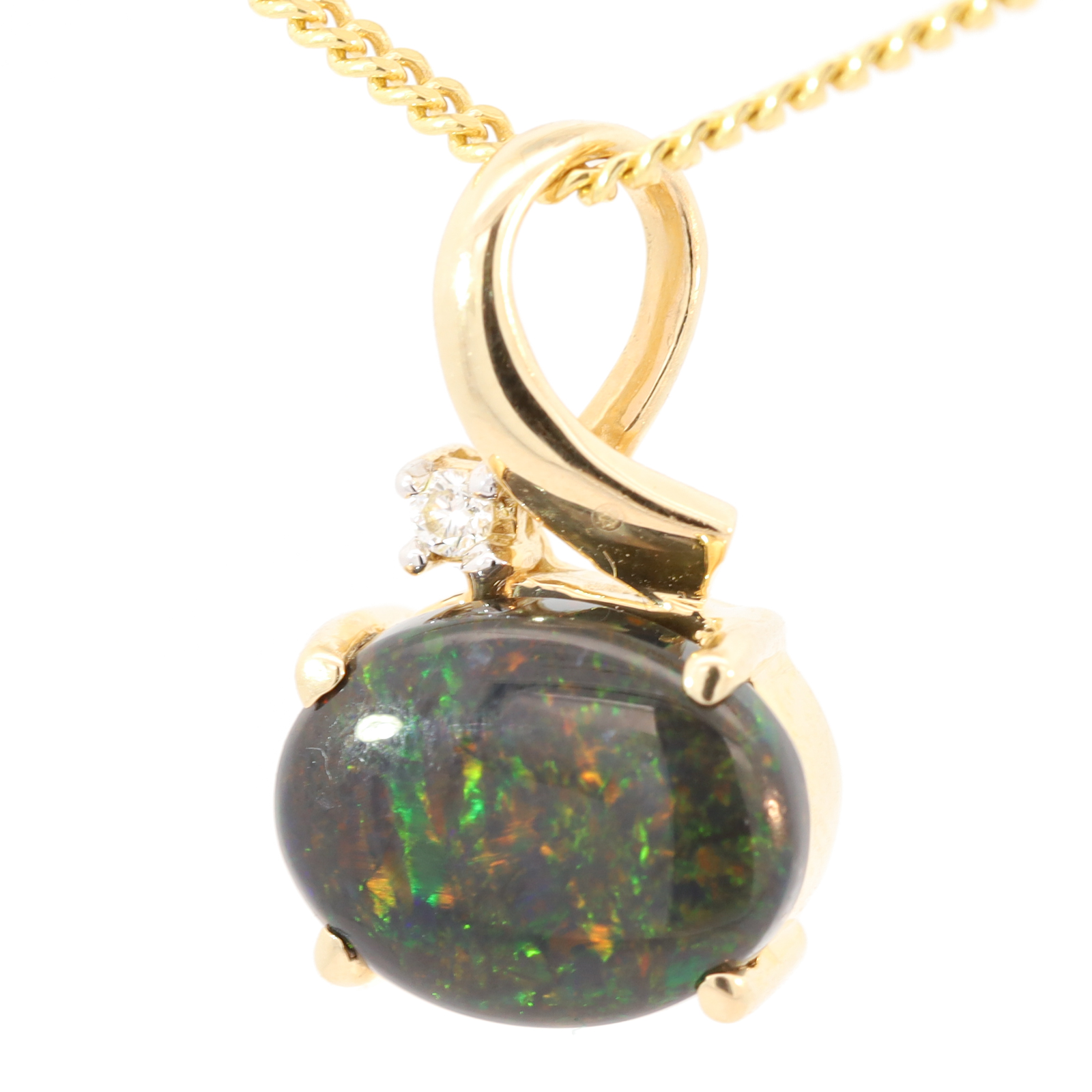 Yellow Gold Green Orange Red Black Opa and Diamond Pendant