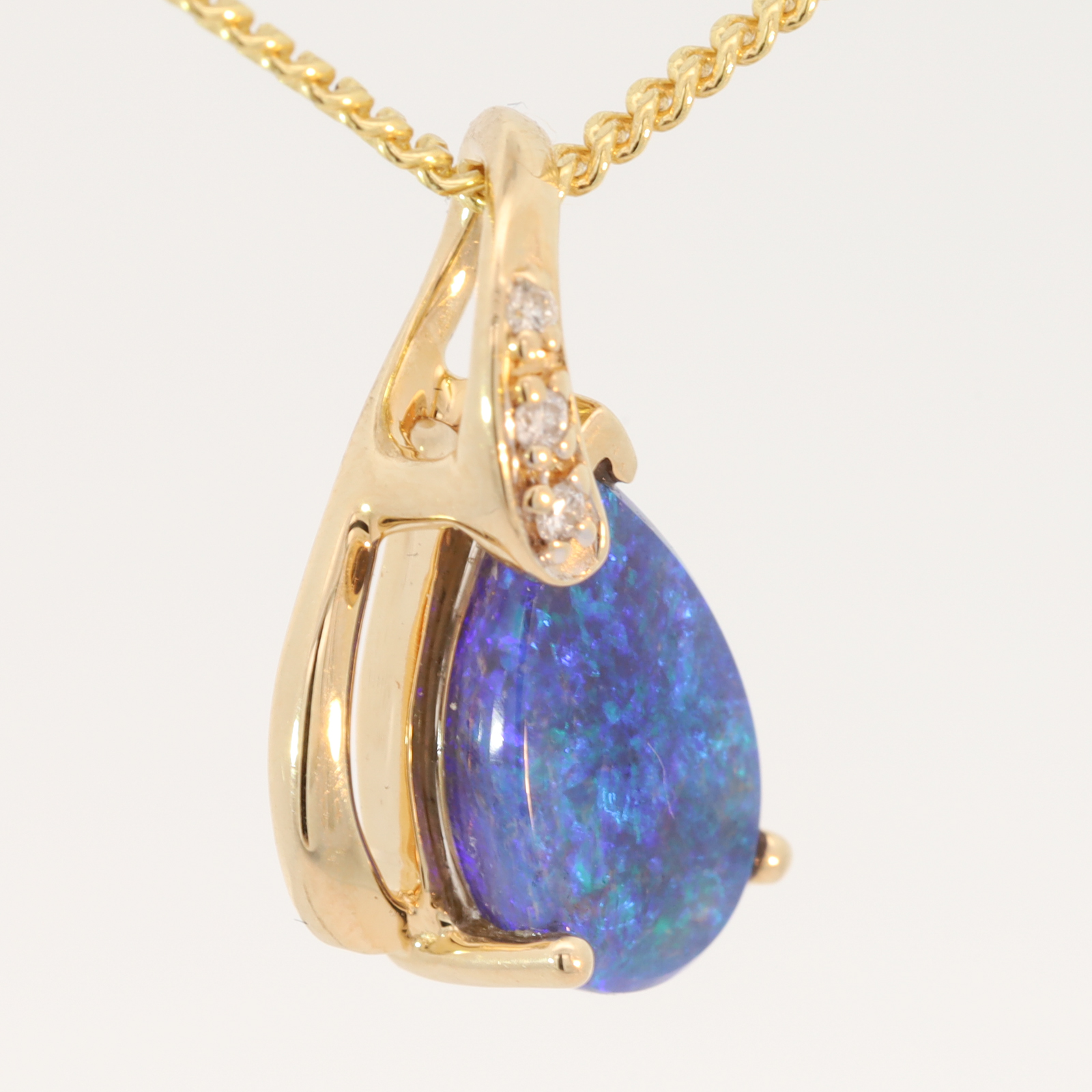 Yellow Gold Blue Green Black Opal and Diamond Pendant