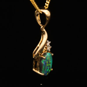 Yellow Gold Blue Green Yellow Black Opal and Diamond Pendant