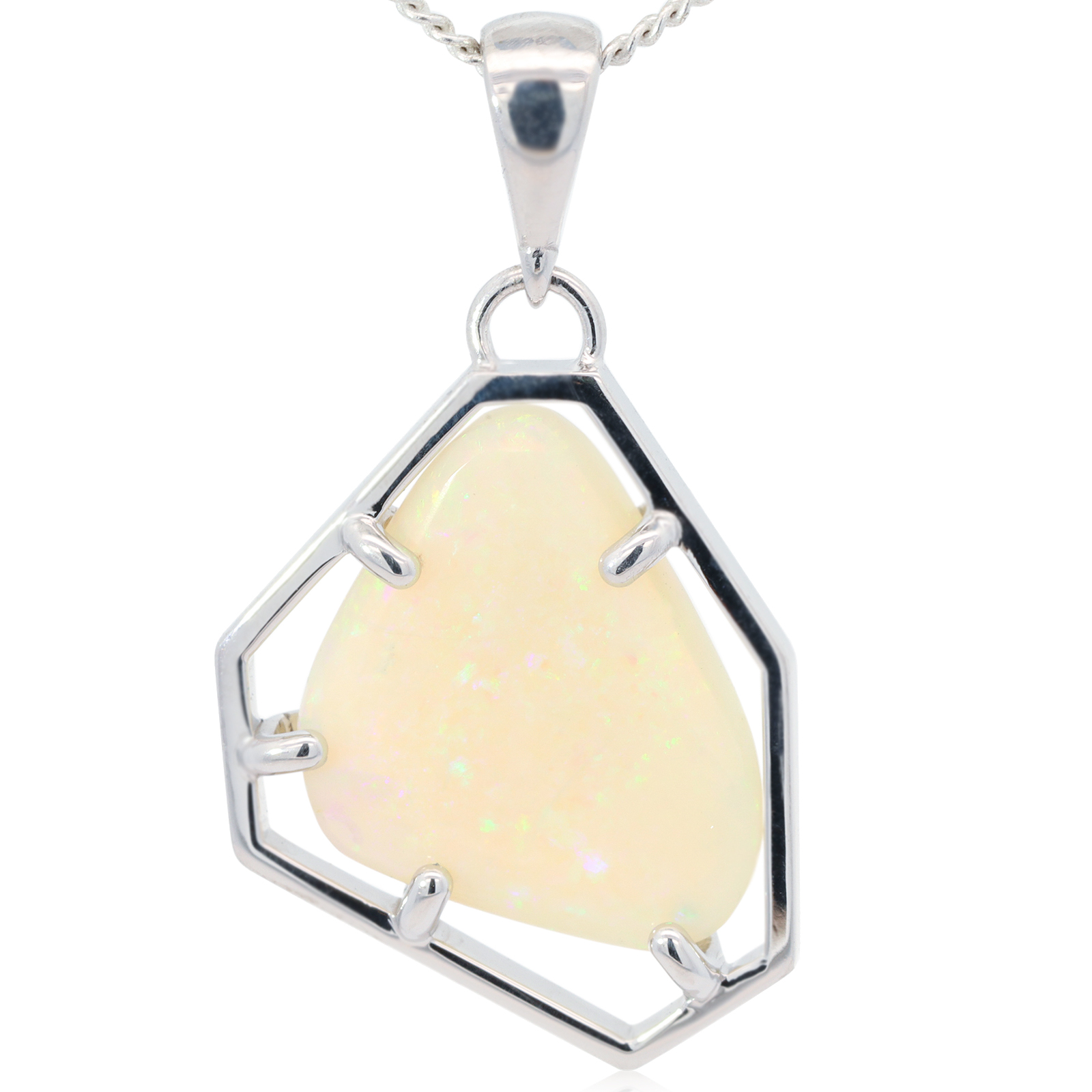 White Gold Blue Green Crystal Opal Pendant