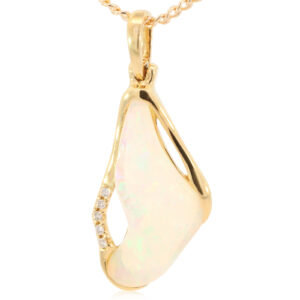 Yellow Gold Blue Green Yellow Orange Red Crystal Opal and Diamond Pendant