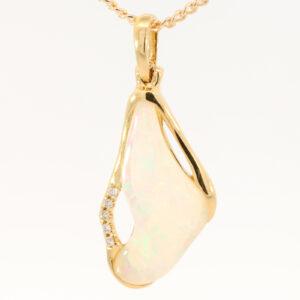 Yellow Gold Blue Green Yellow Orange Red Crystal Opal and Diamond Pendant