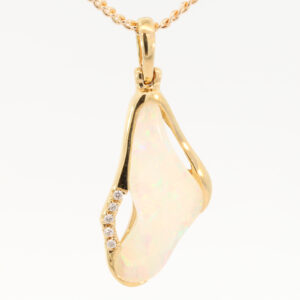 Yellow Gold Blue Green Yellow Orange Red Crystal Opal and Diamond Pendant