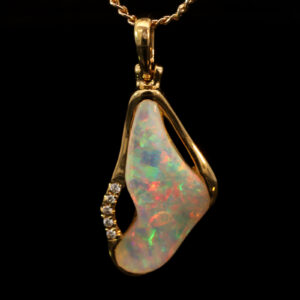 Yellow Gold Blue Green Yellow Orange Red Crystal Opal and Diamond Pendant