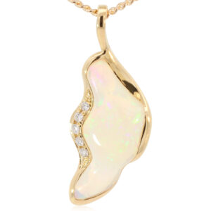 Yellow Gold Blue Green Yellow Crystal Opal and Diamond Pendant