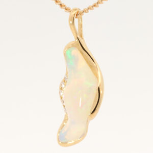Yellow Gold Blue Green Yellow Crystal Opal and Diamond Pendant