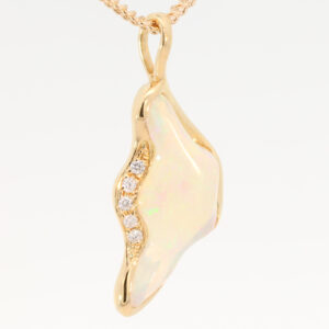 Yellow Gold Blue Green Yellow Crystal Opal and Diamond Pendant