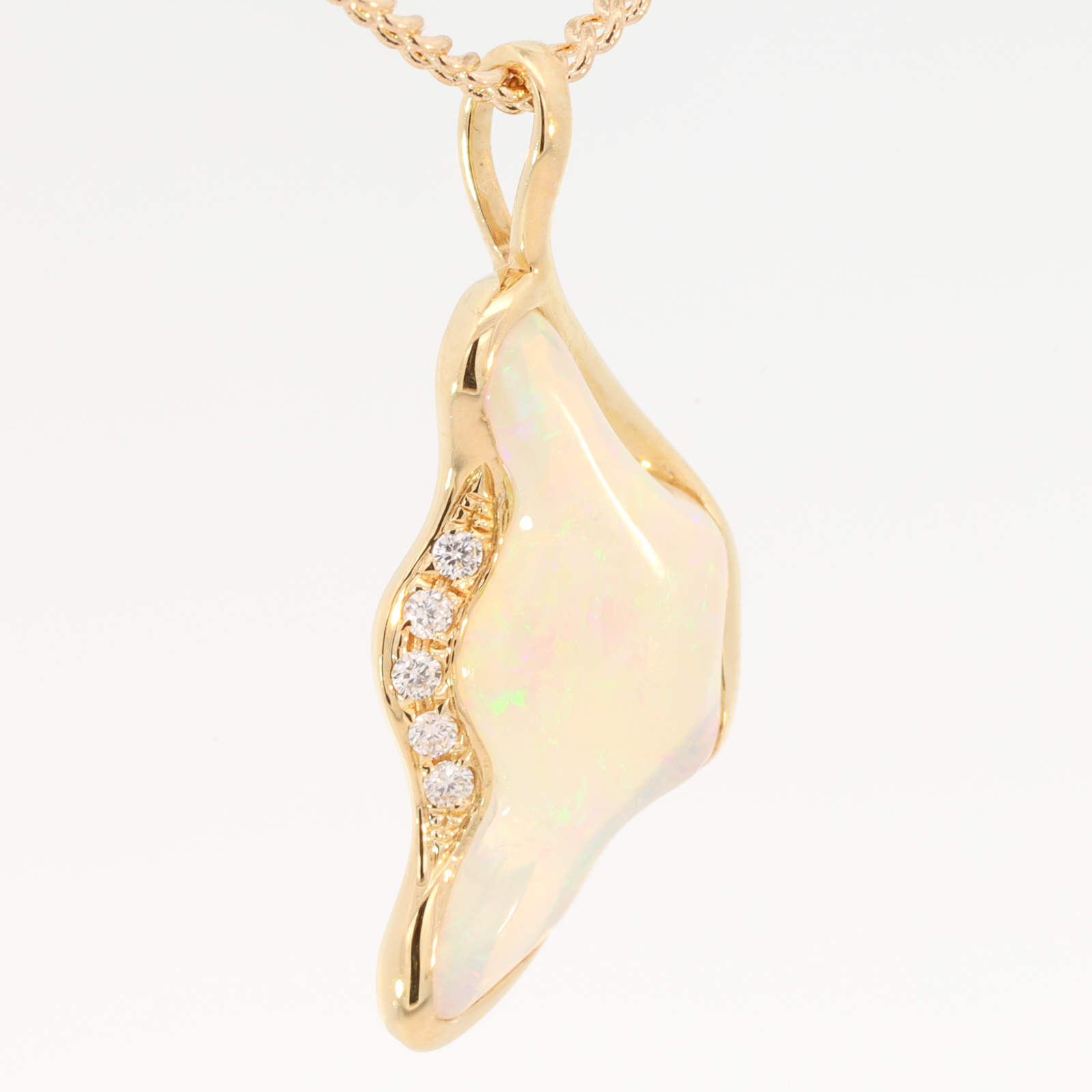 Yellow Gold Blue Green Yellow Crystal Opal and Diamond Pendant