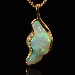Yellow Gold Blue Green Yellow Crystal Opal and Diamond Pendant