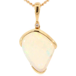 Yellow Gold Blue Green Yellow Orange Pink Crystal Opal and Diamond Pendant
