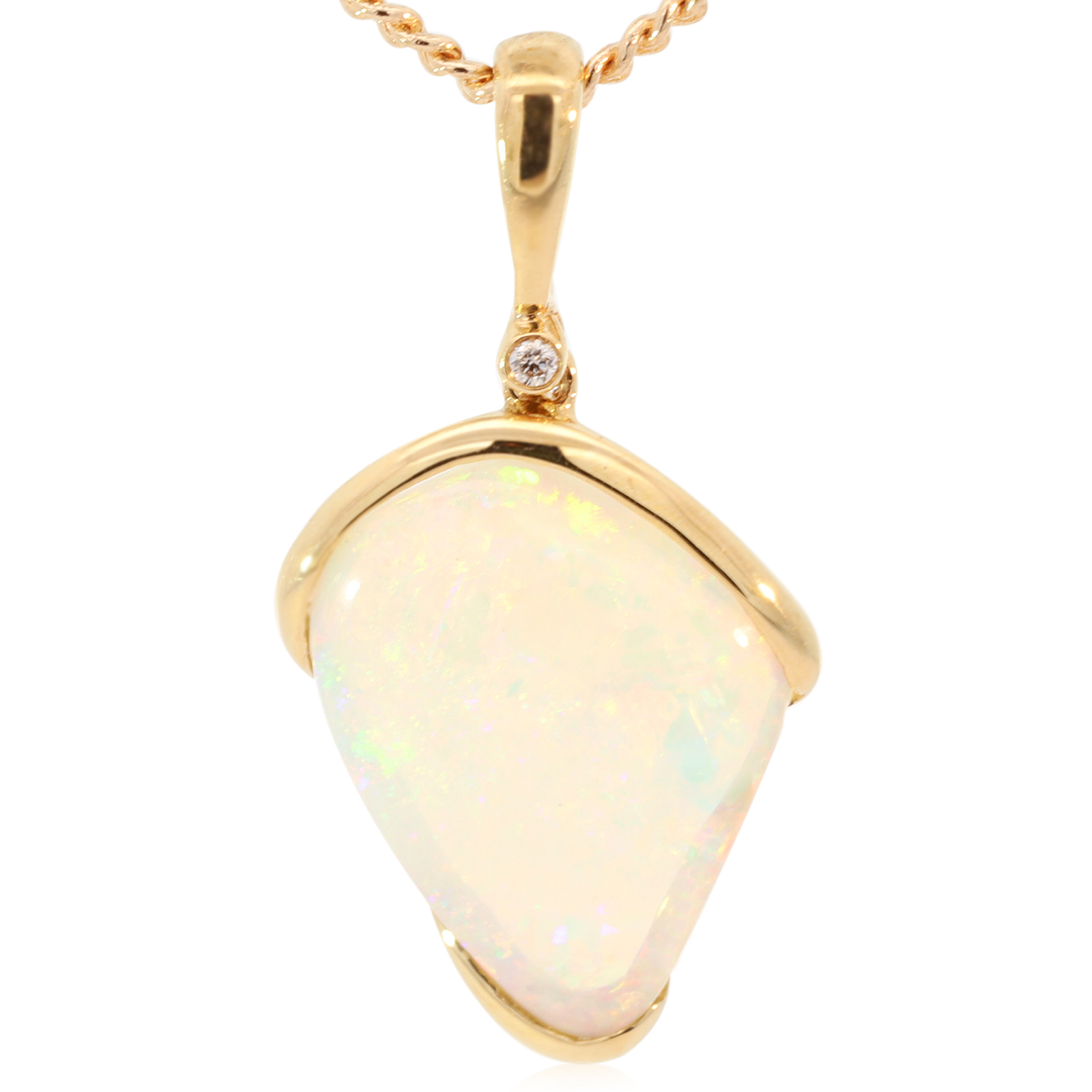 Yellow Gold Blue Green Yellow Orange Pink Crystal Opal and Diamond Pendant