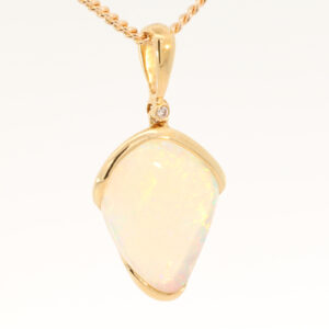 Yellow Gold Blue Green Yellow Orange Pink Crystal Opal and Diamond Pendant
