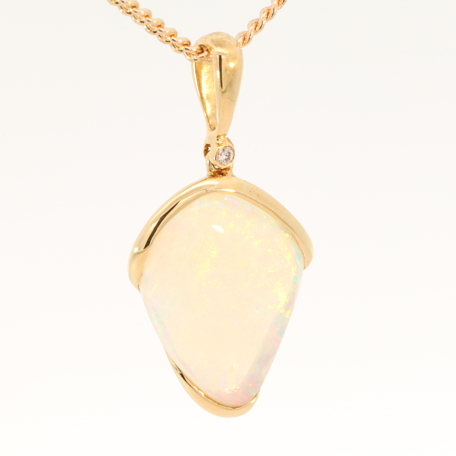 Yellow Gold Blue Green Yellow Orange Pink Crystal Opal and Diamond Pendant