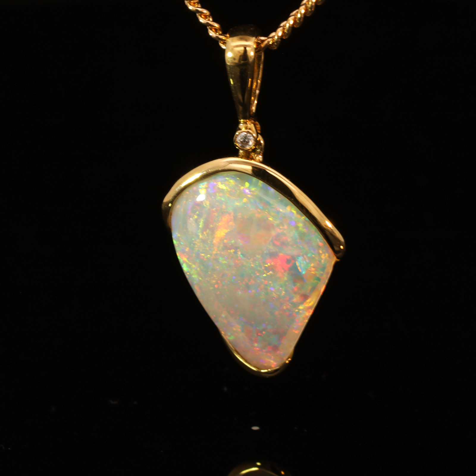 Yellow Gold Blue Green Yellow Orange Pink Crystal Opal and Diamond Pendant