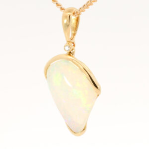 Yellow Gold Blue Green Yellow Orange Pink Crystal Opal and Diamond Pendant