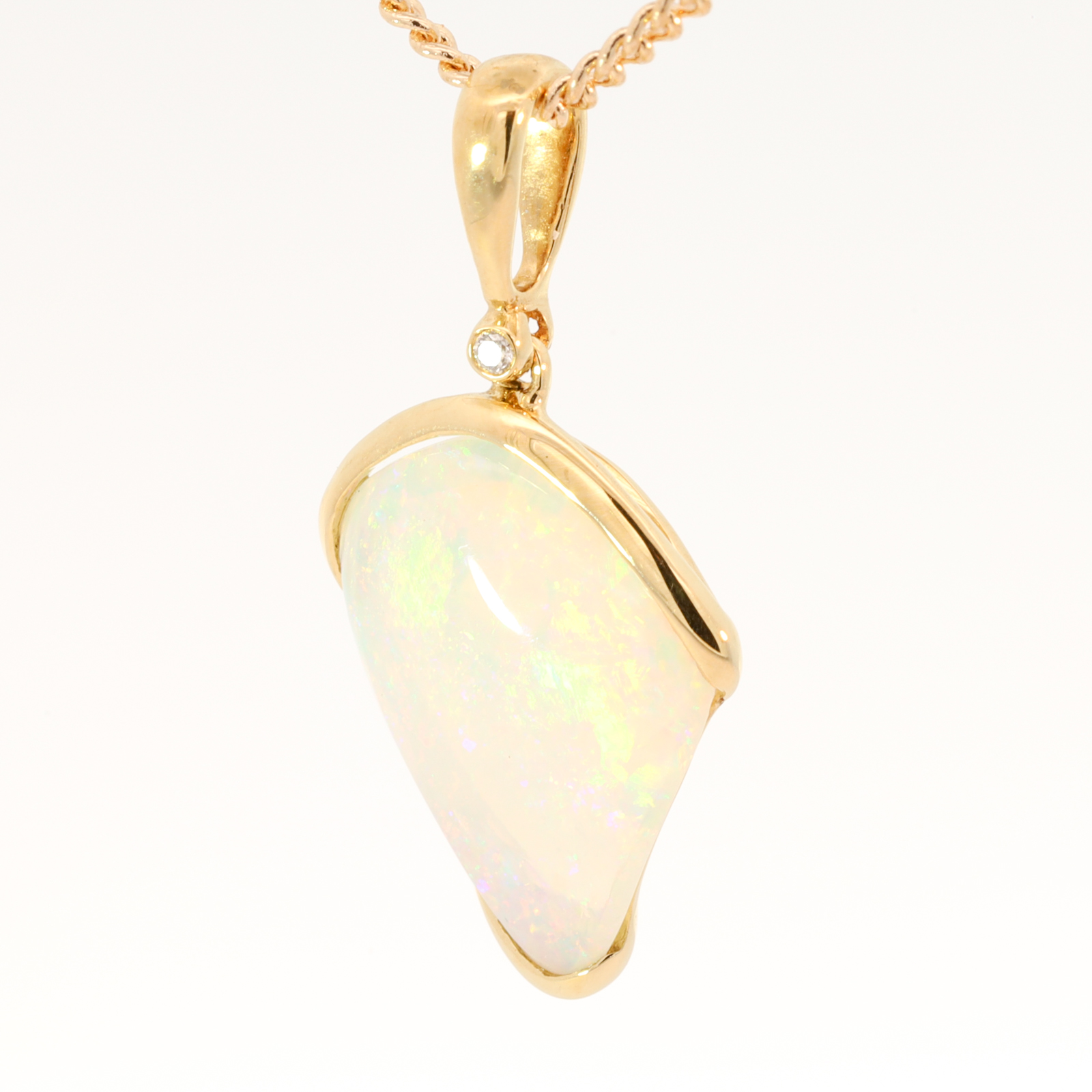 Yellow Gold Blue Green Yellow Orange Pink Crystal Opal and Diamond Pendant