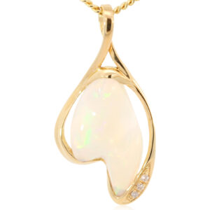 Yellow Gold Blue Green Yellow Orange Pink Crystal Opal and Diamond Pendant