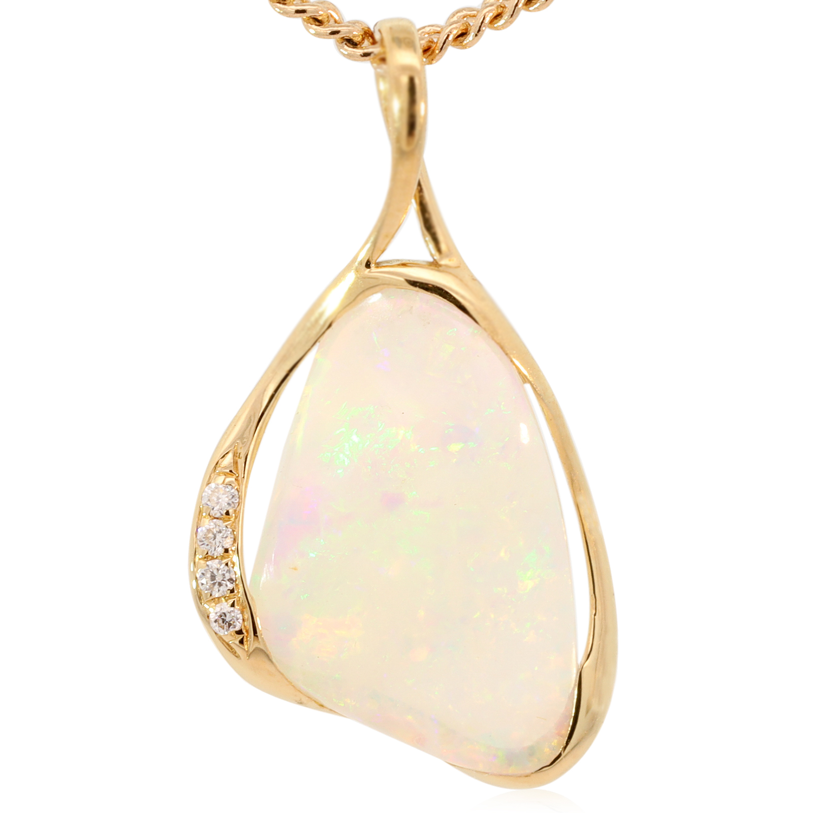 Yellow Gold Blue Green Yellow Orange Pink Crystal Opal and Diamond Pendant