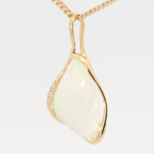 Yellow Gold Blue Green Yellow Orange Pink Crystal Opal and Diamond Pendant