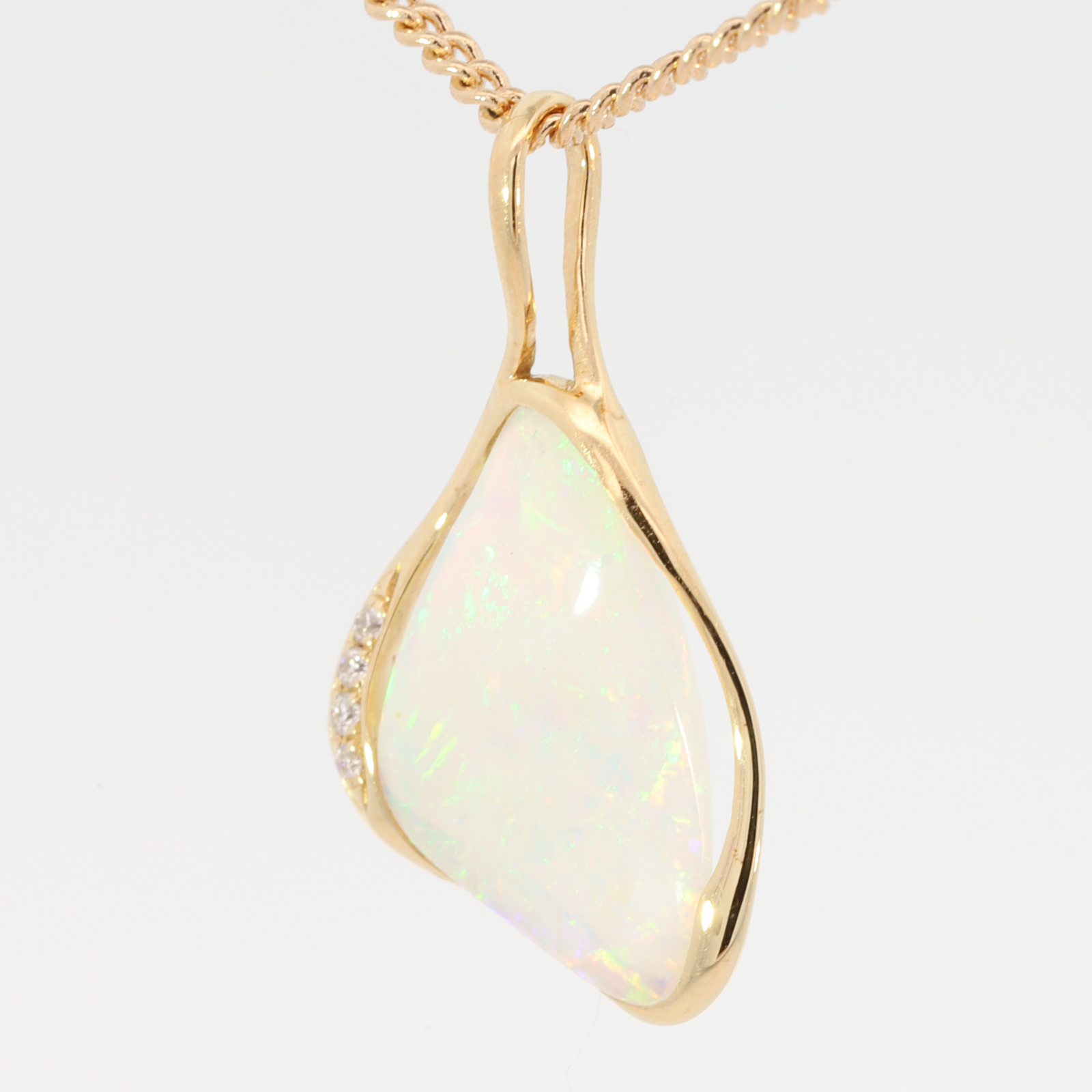 Yellow Gold Blue Green Yellow Orange Pink Crystal Opal and Diamond Pendant