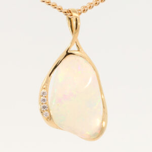 Yellow Gold Blue Green Yellow Orange Pink Crystal Opal and Diamond Pendant