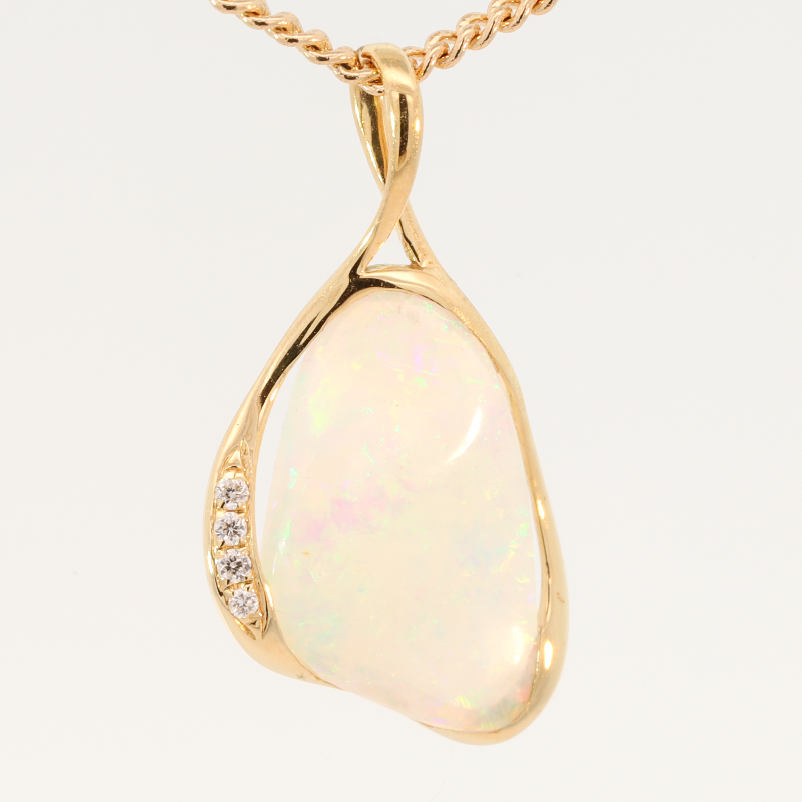 Yellow Gold Blue Green Yellow Orange Pink Crystal Opal and Diamond Pendant
